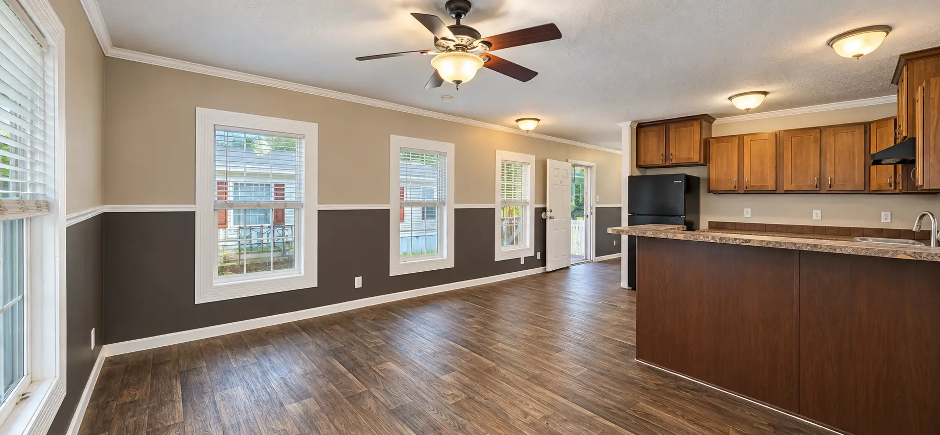 Bright Empty Open-Plan Home Interior-3 Starter Home. Downsizing Dream. Affordable Living. Your Move.