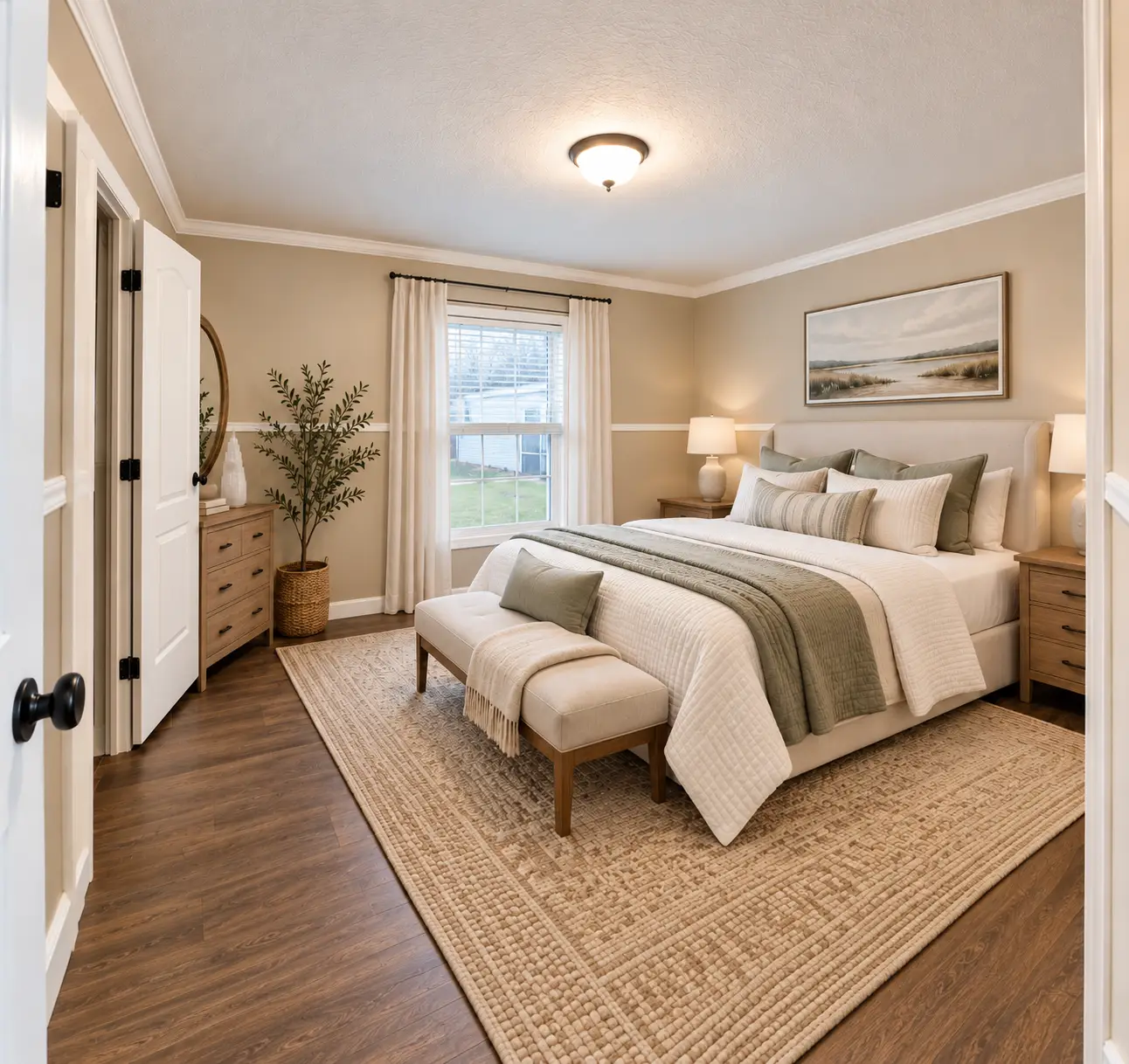 Cozy Neutral Coastal Bedroom Retreat Starter Home. Downsizing Dream. Affordable Living. Your Move.
